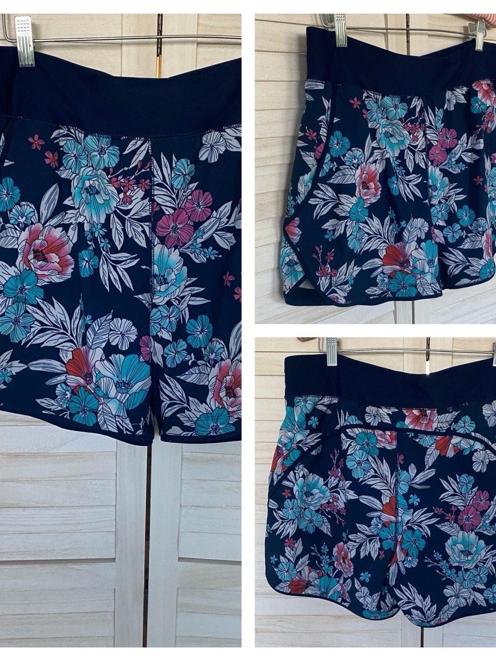 Lands' End Navy Floral Swim Shorts Beach/Pool/Casual SZ 10